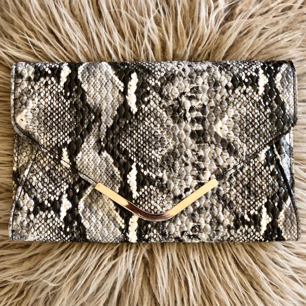 NWT Faux Snakeskin clutch with chain option